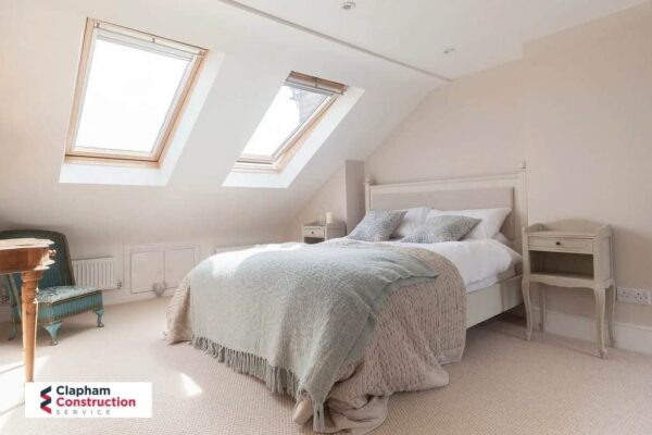 atonville-guest-loft-conversion different view of finished loft conversion with two skylights