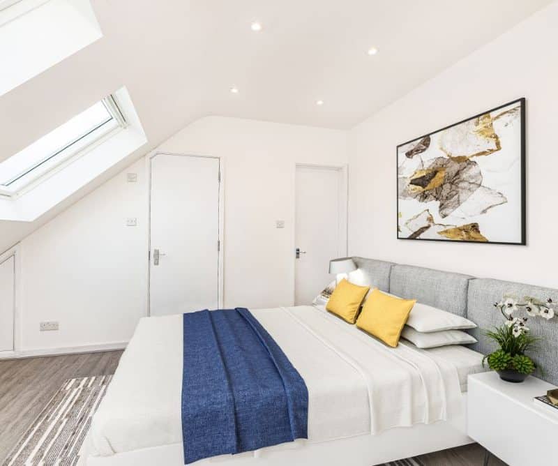 master bedroom with velux windows